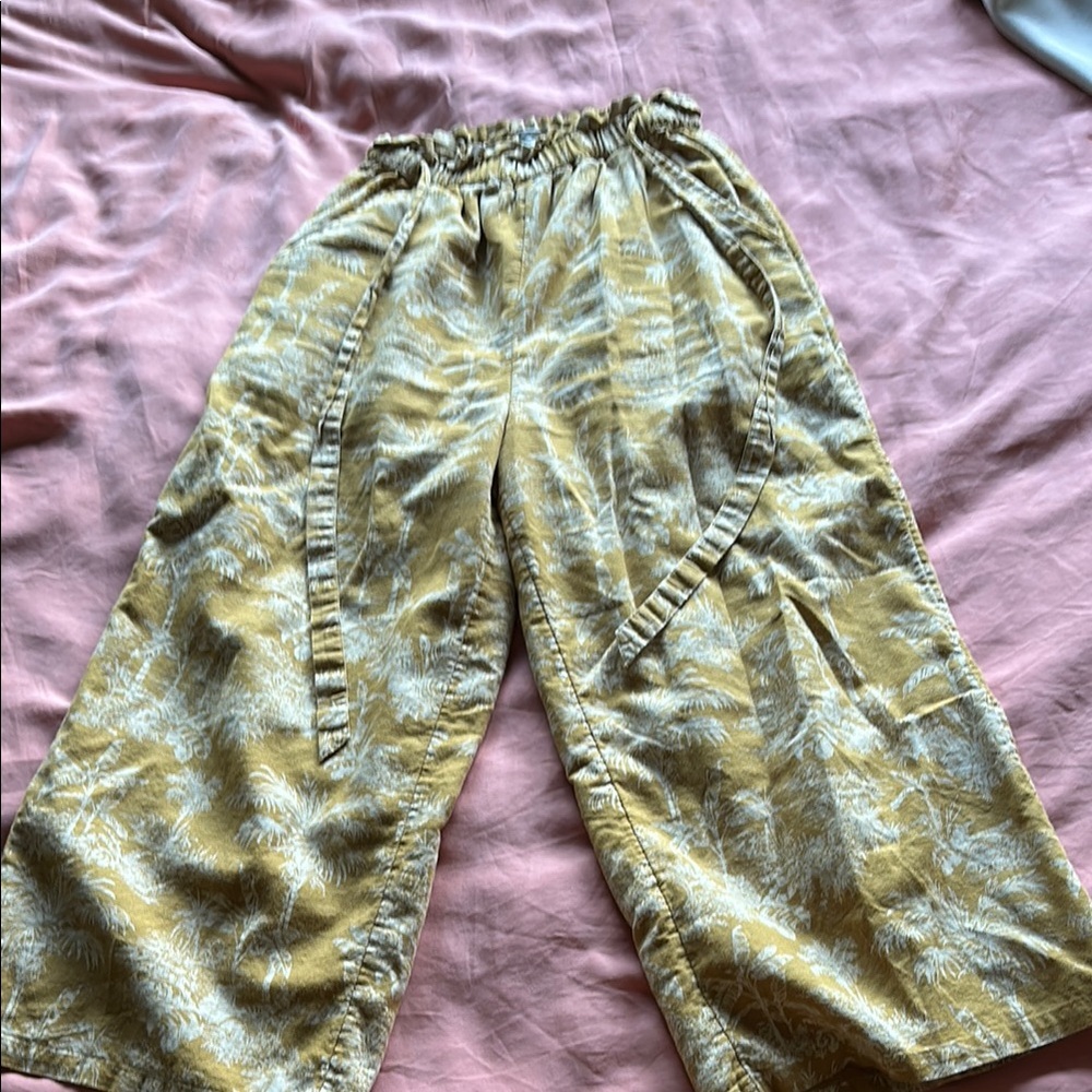 Yellow Patterned Wide-Leg Pants